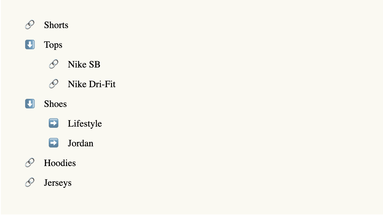 Tree Navigation example interface